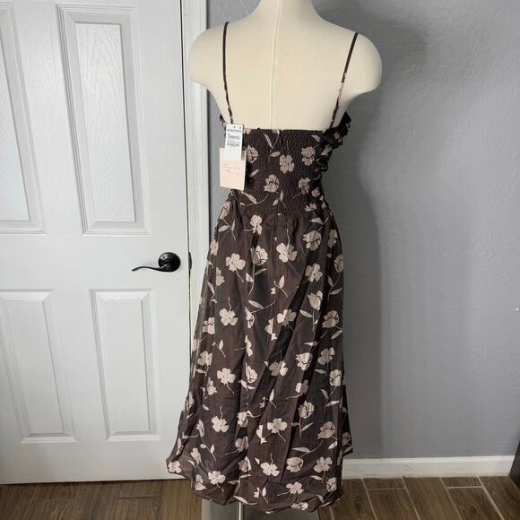 Charles Henry Floral Print Sleeveless Midi Sundress, Brown, L - Picture 2 of 8